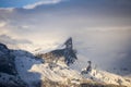 View of the peaks of Mount TÃÂªte ÃÂ  l`Ane from MegÃÂ¨ve..Mont Blanc massif chain seen from the French side